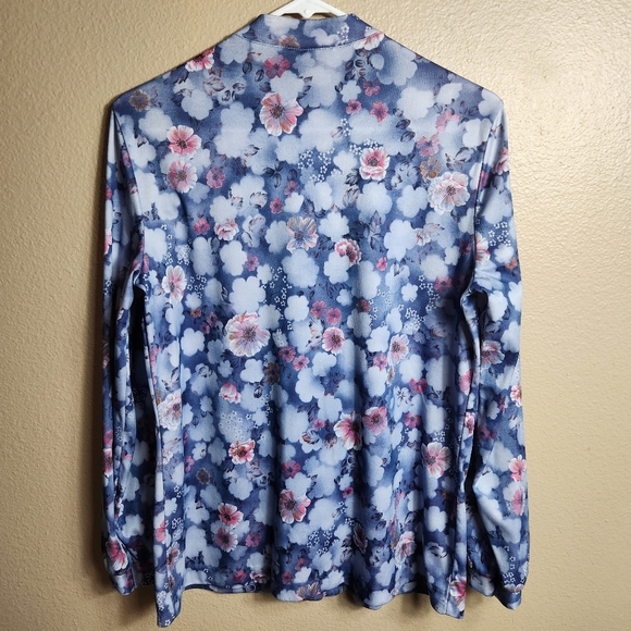 Sears Womens Vintage 70s Blue Floral Buttonfront Shirt-Size 16 - Picture 5 of 7